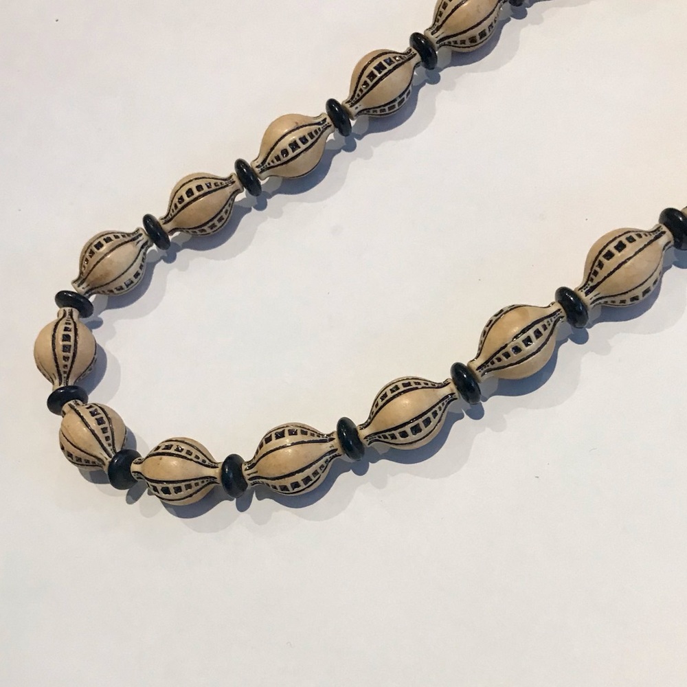 Carved Wooden Bead Necklace Hand Painted African Tribal Boho